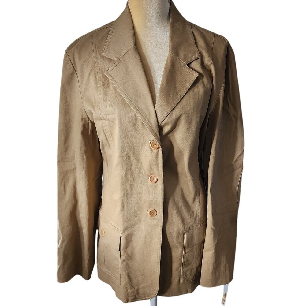 Talbots Tan 3 Button Career Shacket Blazer Reinforced Elbows Plus Size 14